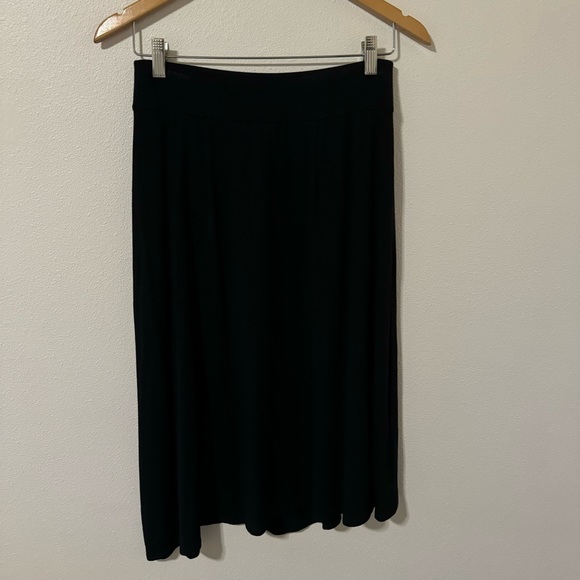 Eileen Fisher Stretch Jersey Faux Wrap Overlay A-Line Midi Skirt Black-XS - Picture 2 of 11